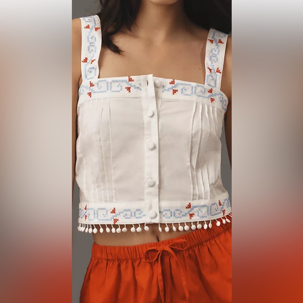 Hunter Bell White Embroidered Crop Top